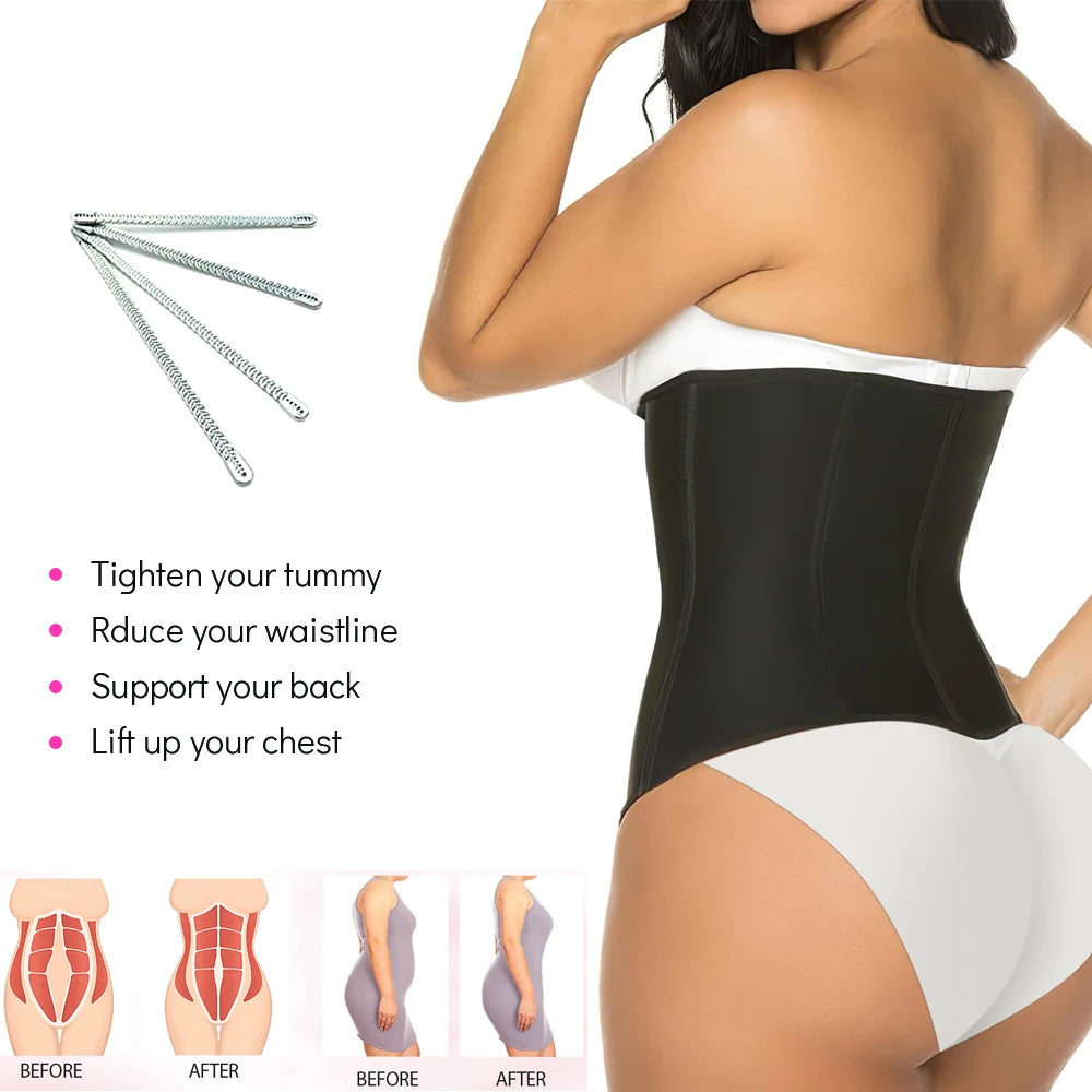 Cinta modeladora feminina para controle abdominal, ideal para exercícios, espartilho modelador pós-parto com zíper e gancho.