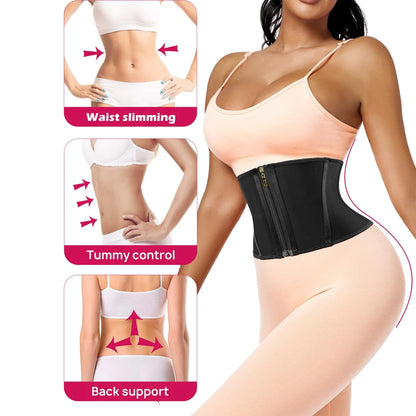 Cinta modeladora feminina para controle abdominal, ideal para exercícios, espartilho modelador pós-parto com zíper e gancho.